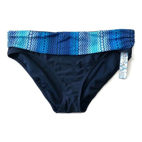 Into the Bleu by Amerex Womens Hipster Bikini Bottom Size 14 Blue Waist Swim - Picture 1 of 4